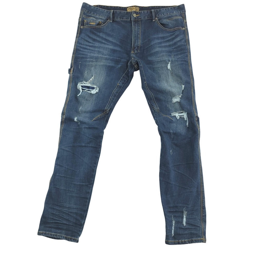 Grindhouse Denim Jeans Mens 40x34 Blue Distressed Slim Tapered Denim Pants
